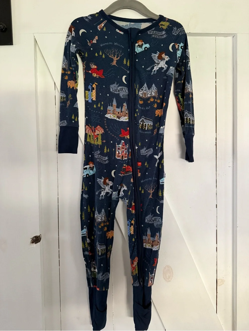 Little Sleepies Navy Blue Wizardry Print Kids Zip One-Piece Footie